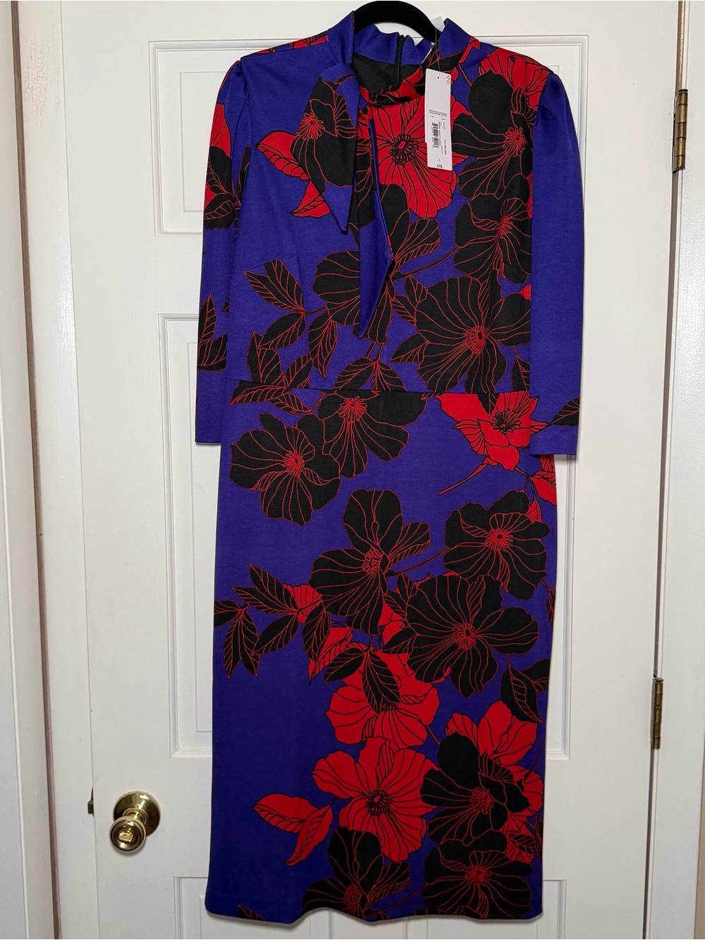 NWT Liz Claiborne Purple 3/4 Sleeve Midi Dress with Red & Black Blooms Size L
